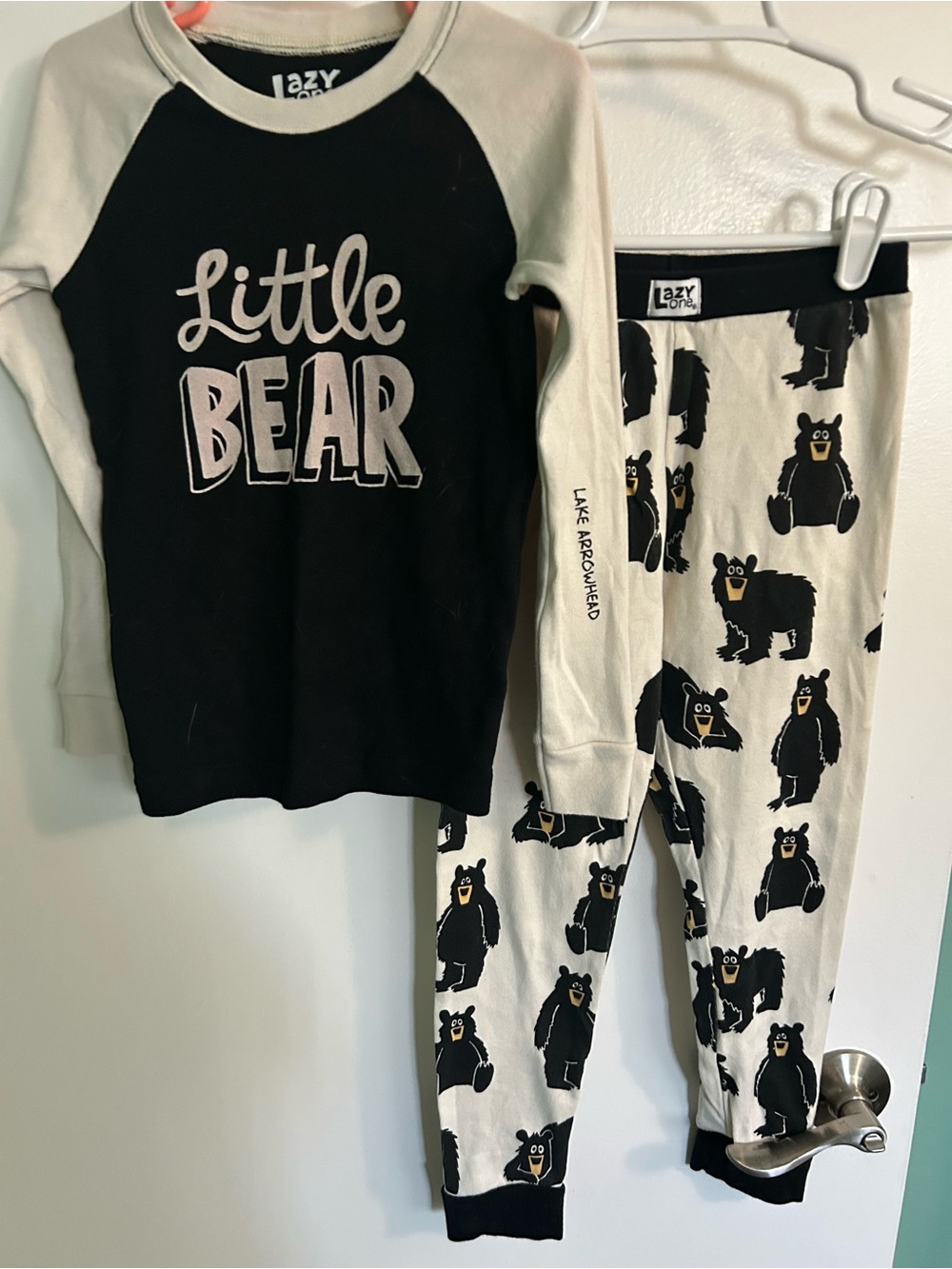 Lazy One Kids Little Bear Black & Cream Pajama Set